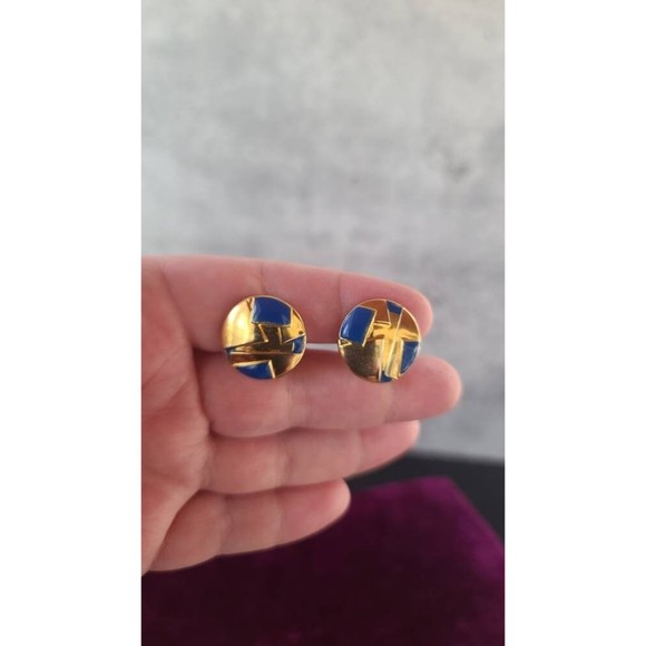 Blue and Gold Clip-on Earrings - Picture 2 of 10